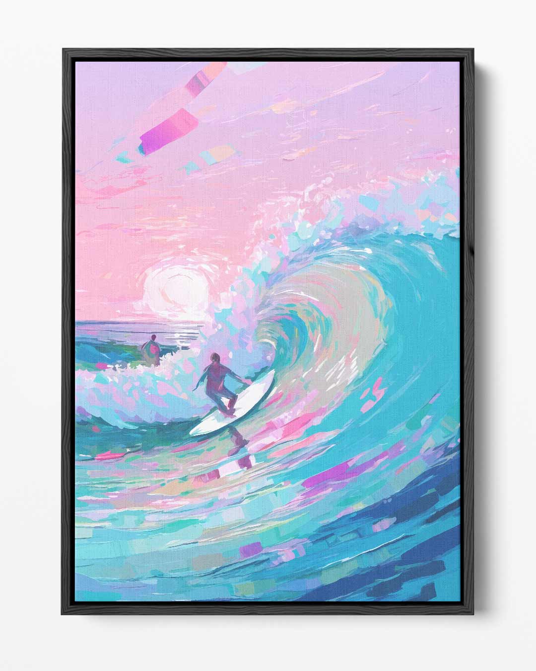 Surfen bij Zonsondergang – portret kunstwerk als wanddecoratie