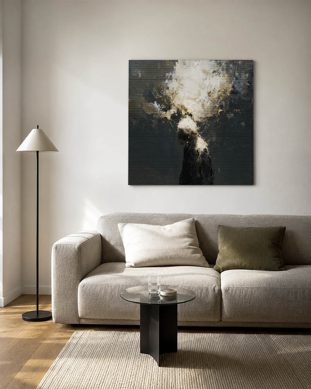 Dromerige vormen kunstwerk – vierkante wanddecoratie – dit kunstwerk toont een dynamische compositie van vloeiende lijnen en