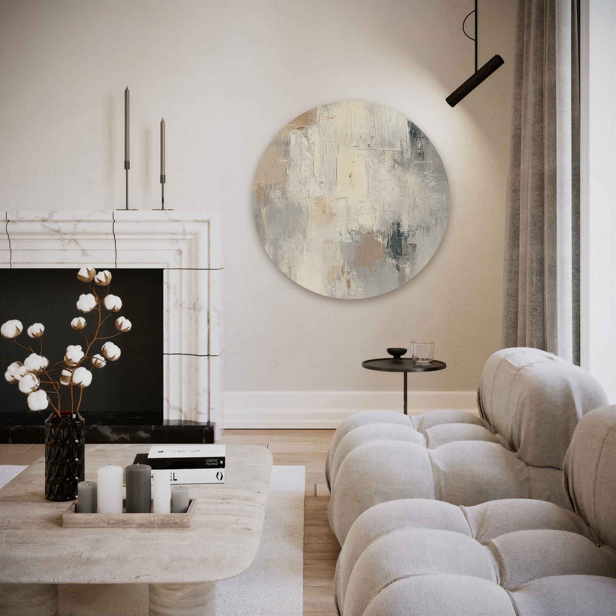 Abstracte beige – abstracte muurcirkel als ronde wanddecoratie