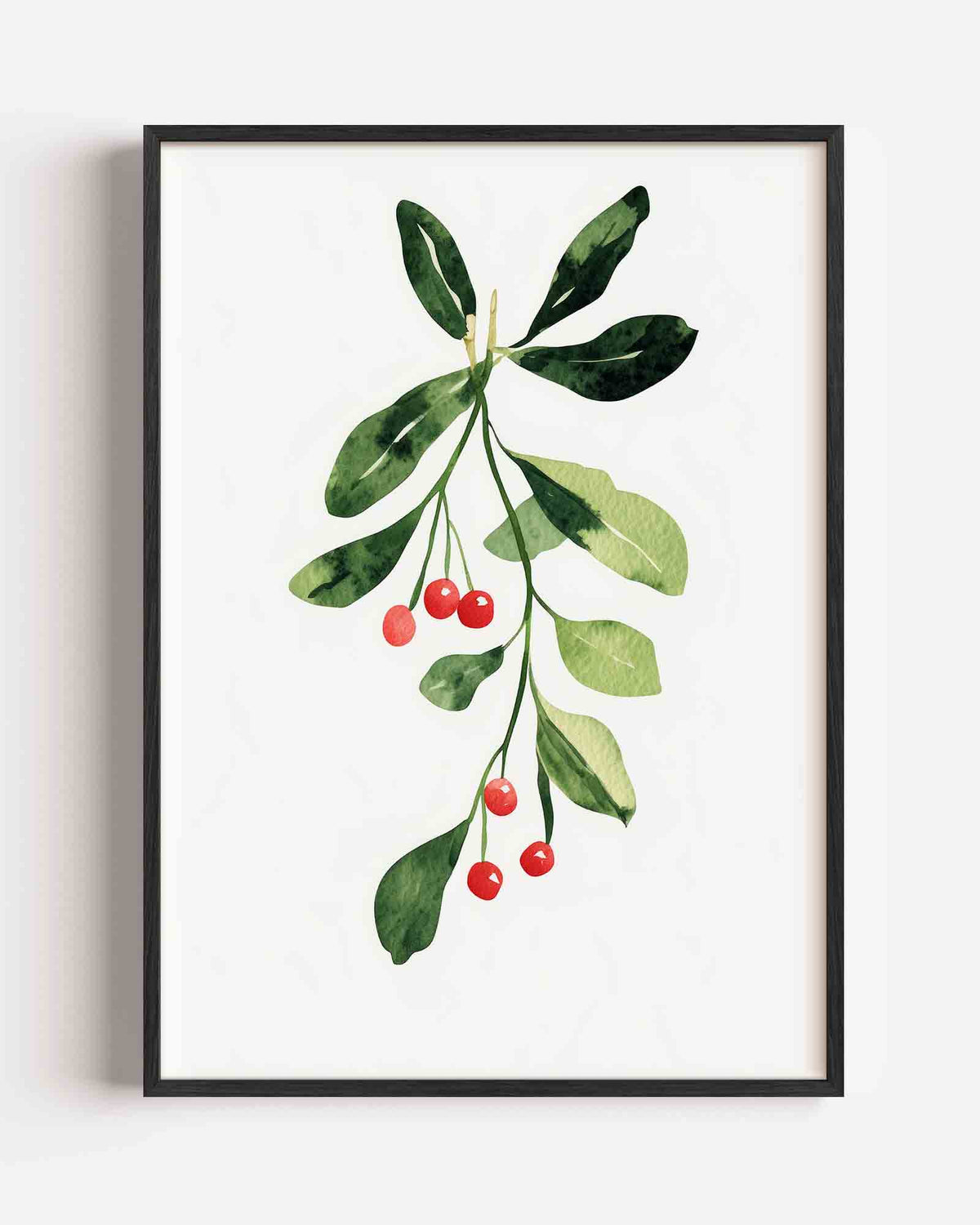 Groene bladeren en rode bessen – kerst portret poster als wanddecoratie