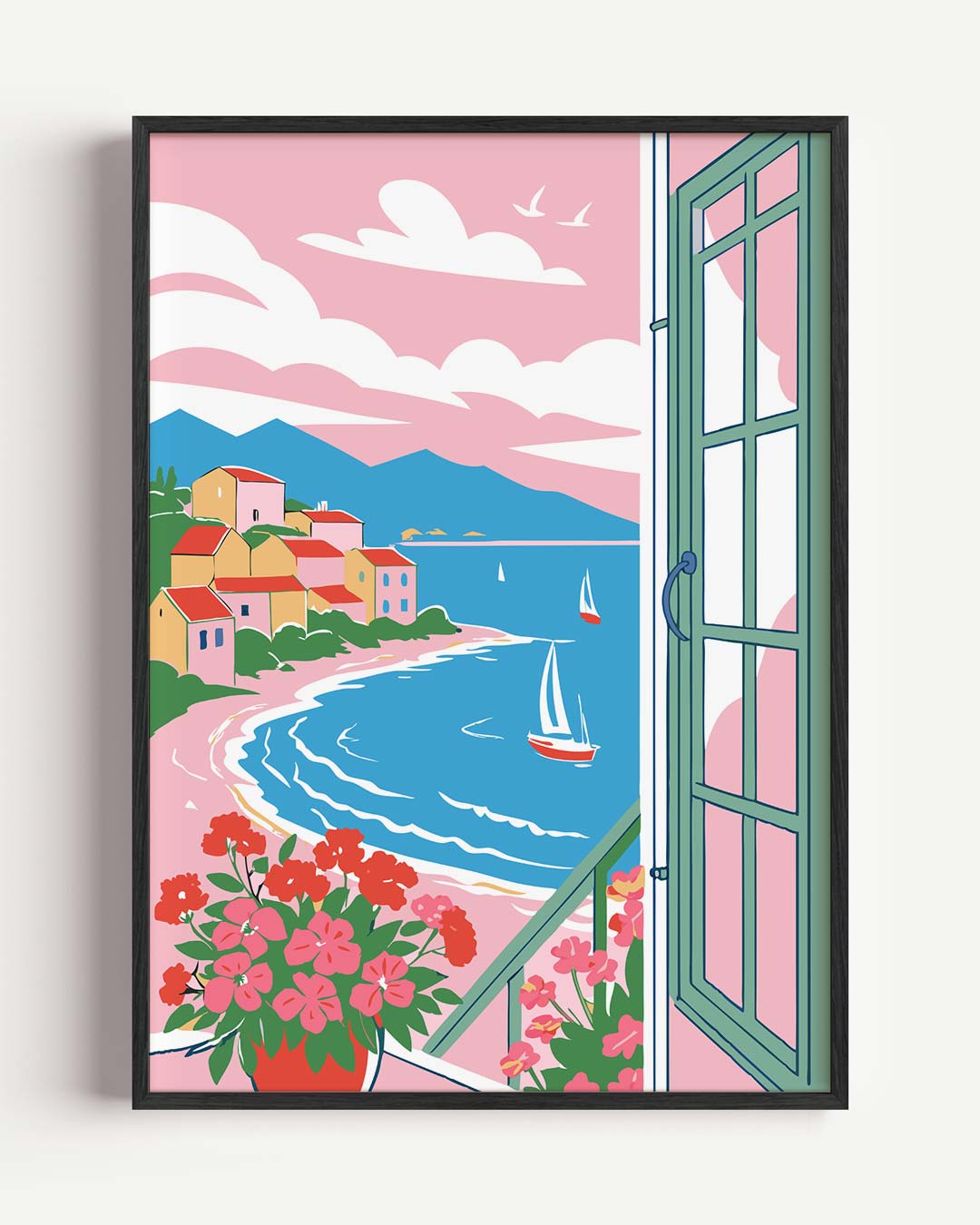 Zonnige Mediterrane Uitzicht – zomer portret poster als wanddecoratie