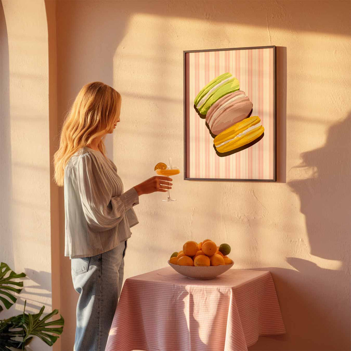 Kleurrijke Macaron Sfeerposter – keuken poster als sfeervolle staande wanddecoratie
