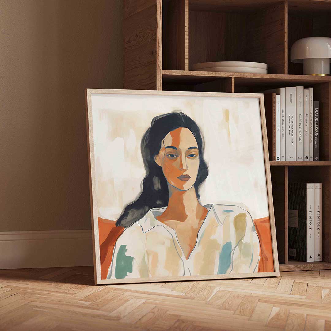 Vrouwelijk portret – vierkante portret wanddecoratie van WallArtistic