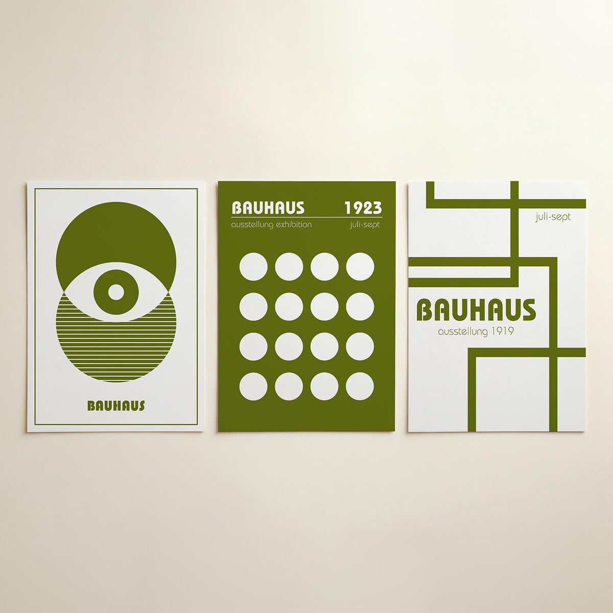 Cirkel en strepen posterset – detailweergave – deze posterset in drie delen toont een spel van cirkels en lijnen in