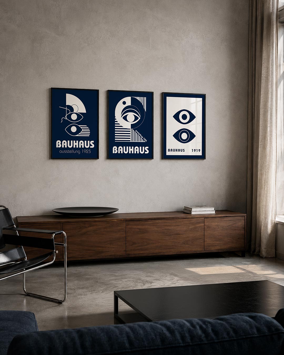 Vormen en lijnen posterset – tweede productweergave – deze posterset in drie delen toont een spel van witte geometrische