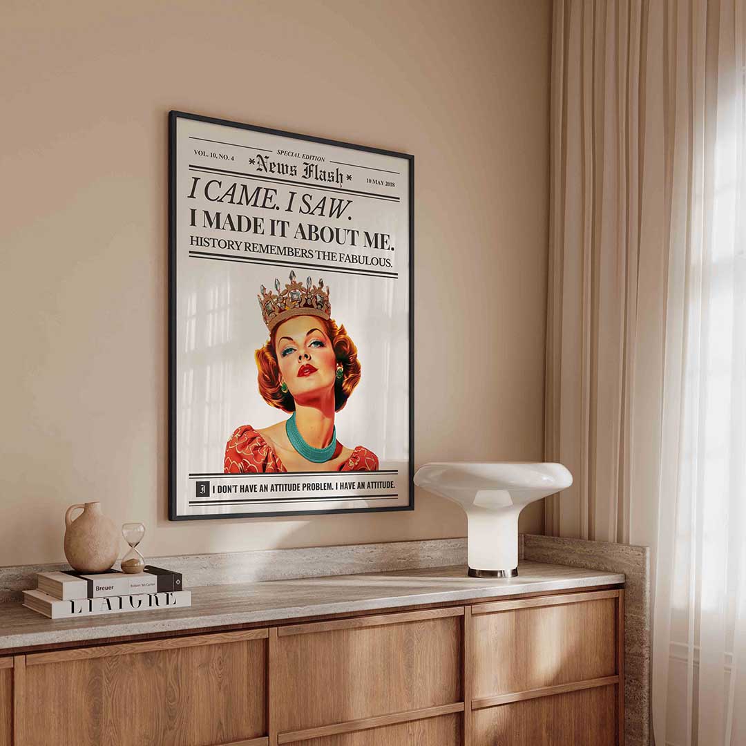Koningin met kroon – kleurrijke Pop Art poster in staand formaat