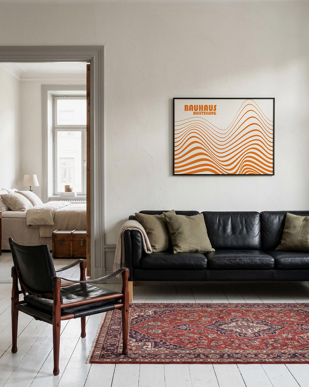 Golvend lijnenspel – geometrische Bauhaus poster in liggend formaat