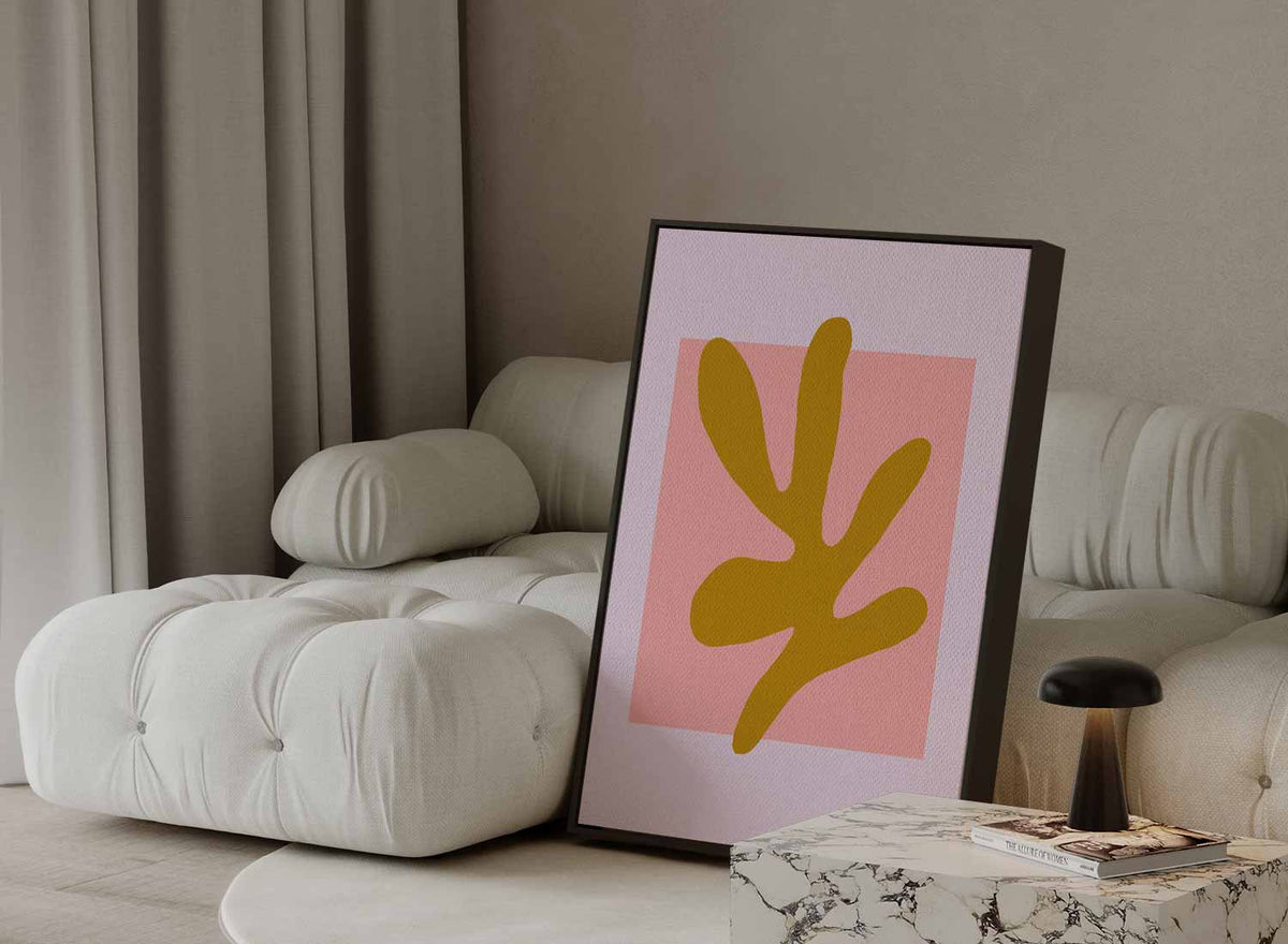 Abstracte Vormen in Oker en Roze – canvas kunstwerk als wanddecoratie