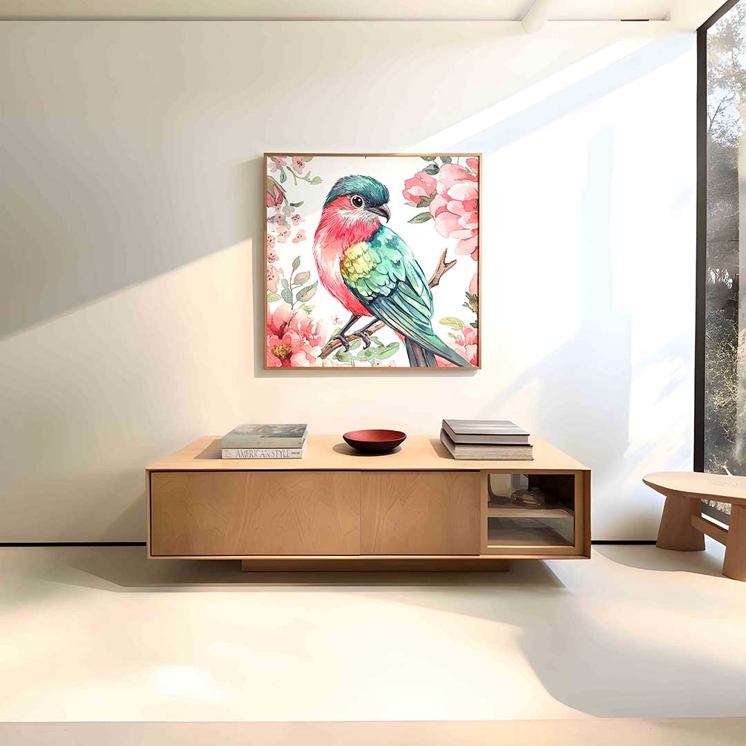 Vogel en bloemen – vierkante dieren wanddecoratie van WallArtistic