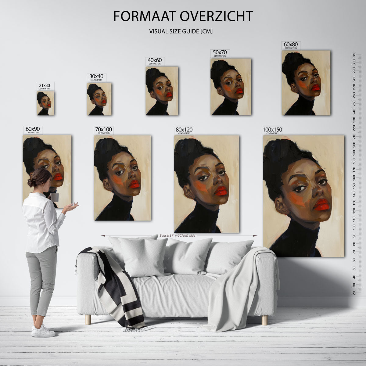 Portret met rode lippen – staande muurposter met hedendaagse illustratie