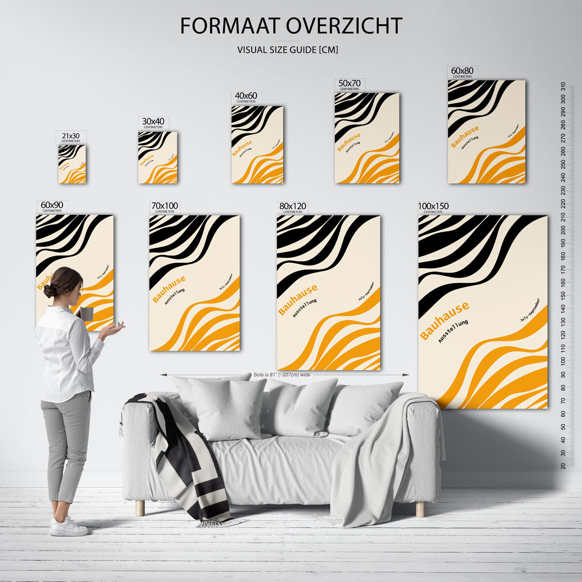 Golvend lijnenspel – geometrische poster in Bauhaus-stijl van WallArtistic
