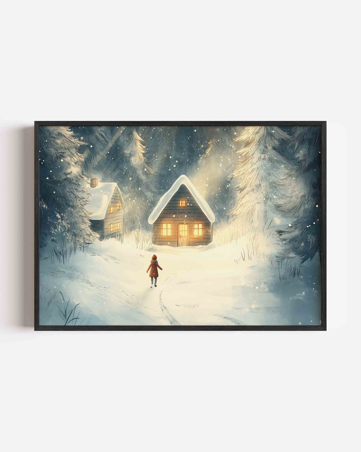 Winterlandschap met huisjes – landscape kinderposter als wanddecoratie