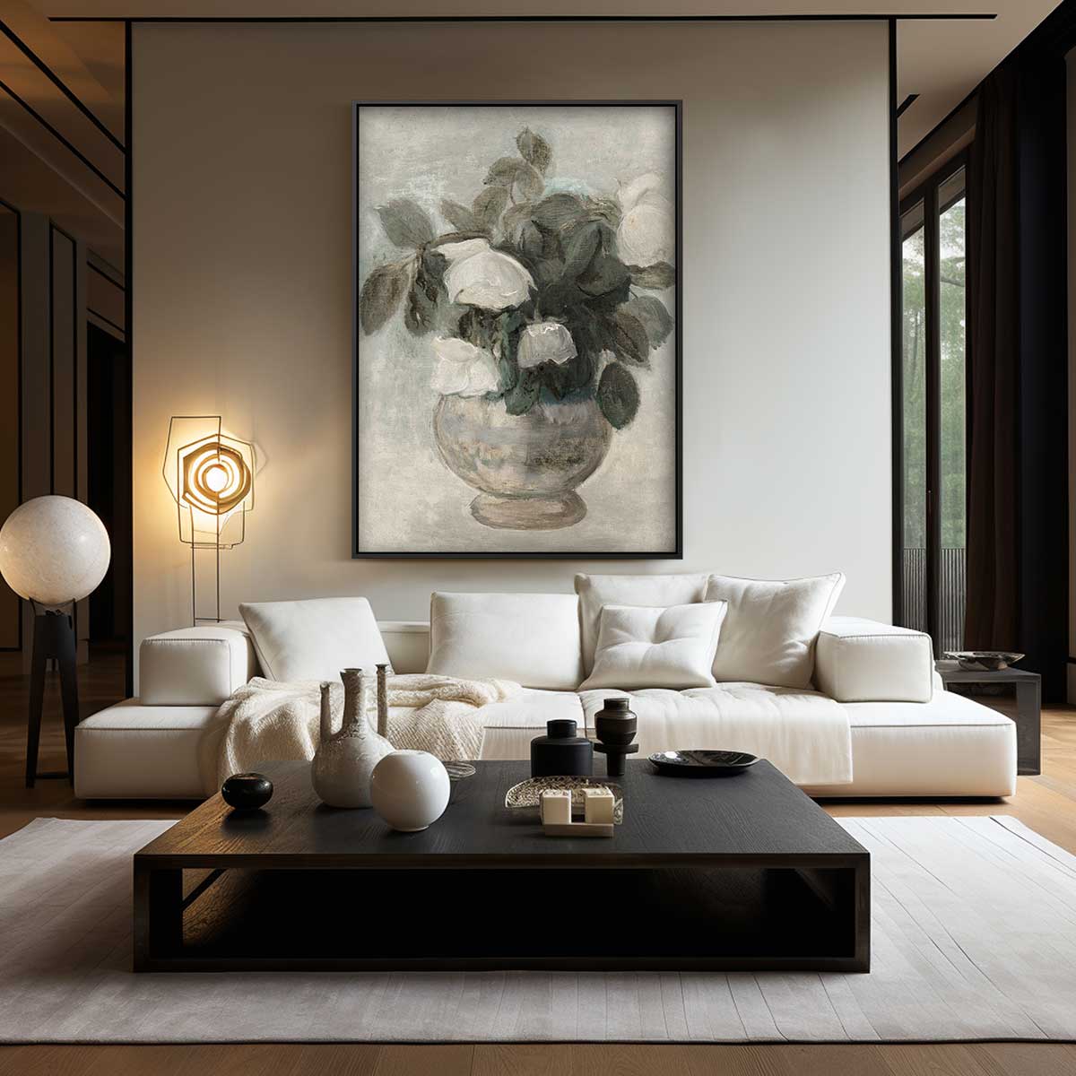 Sfeervolle Bloemen in Vaasje – staand kunstwerk voor modern interieur