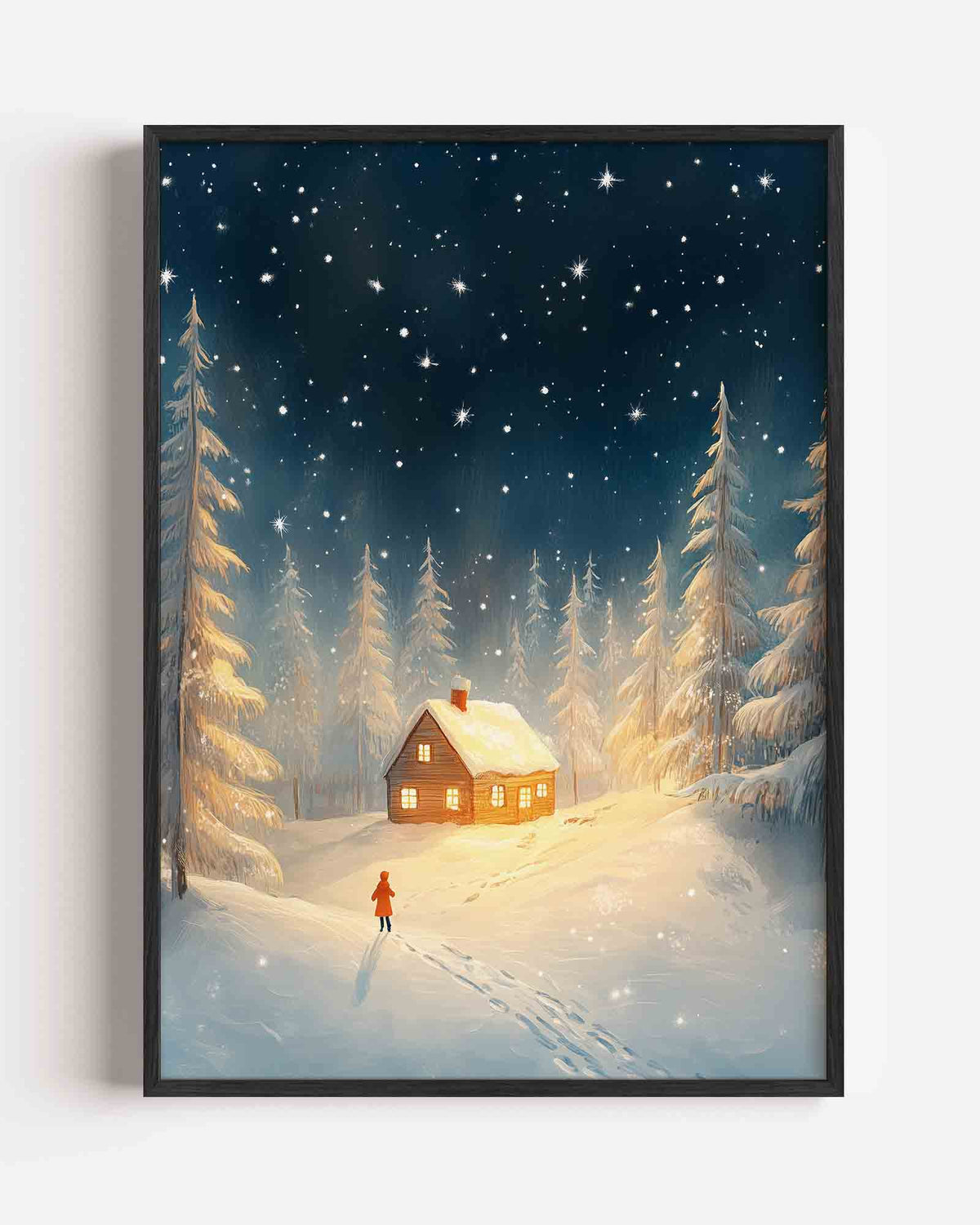 Winterlandschap met huis – kids portret poster als wanddecoratie
