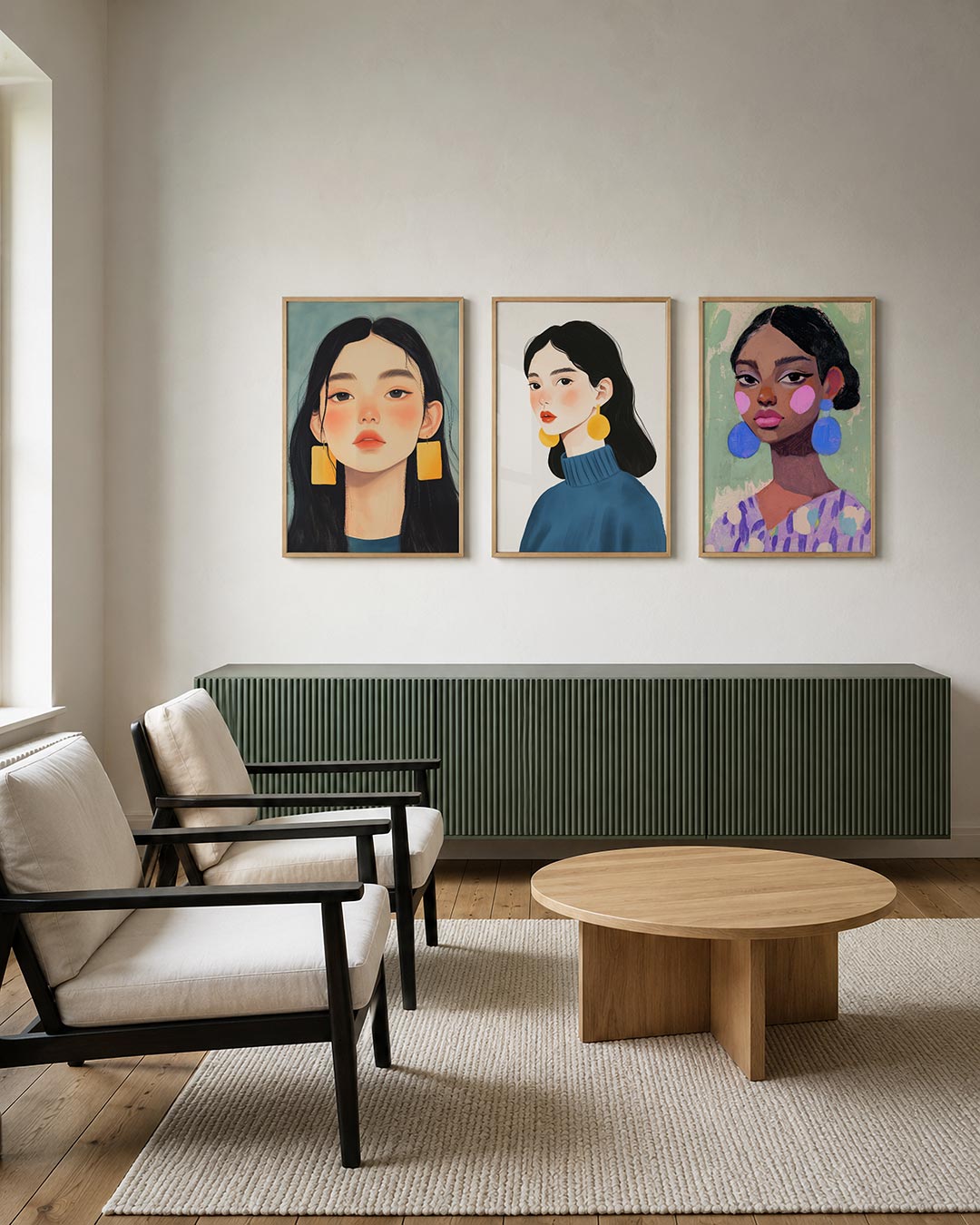 Portret met kleuraccenten posterset – tweede productweergave – een portret met zachte kleuren en grote, opvallende gele