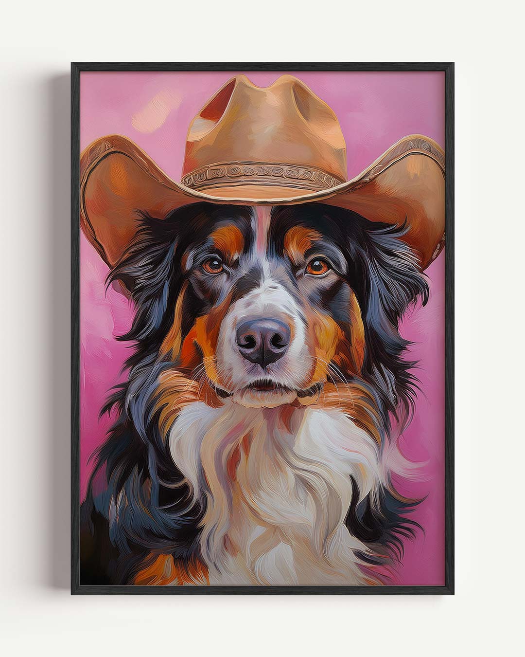 Stoere Hond in Cowboy Hoed – dieren portret poster als wanddecoratie