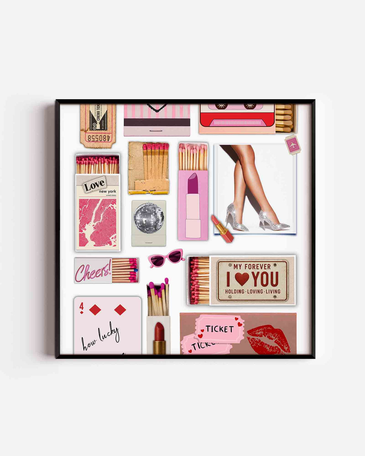 Collage van diverse objecten – Pop Art vierkante poster als wanddecoratie