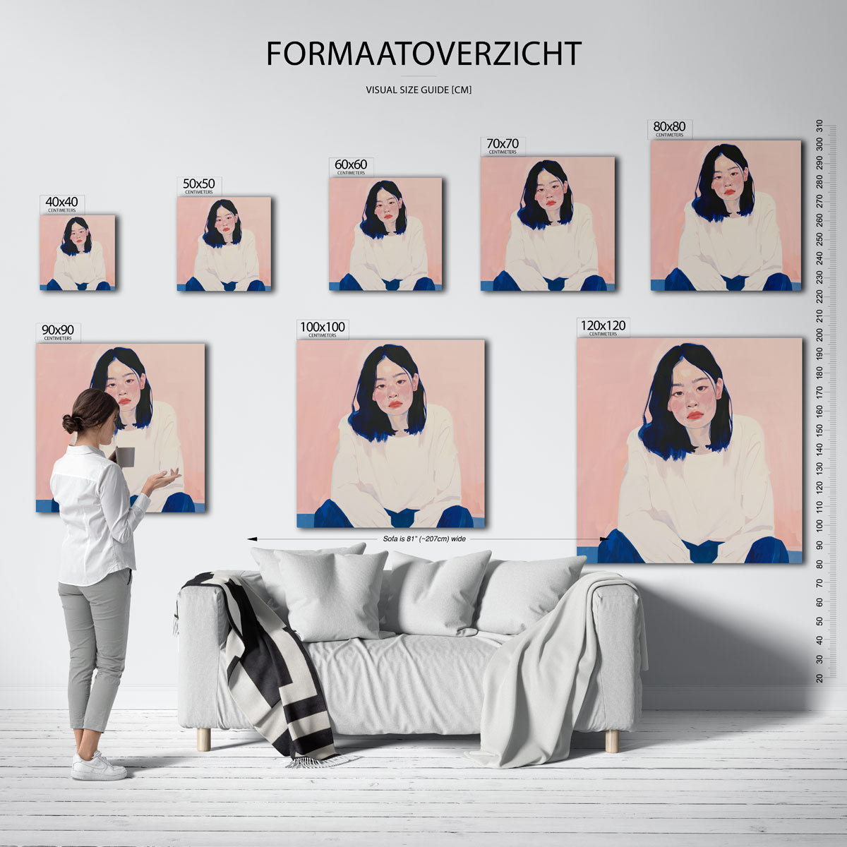 Vrouw met donkere haren – vierkante muurposter met kunst en design