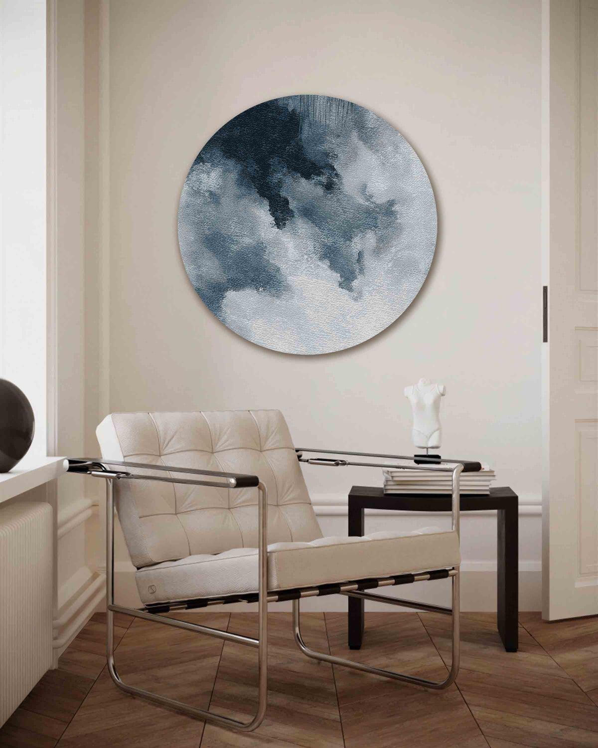 Abstracte wolken – abstracte muurcirkel als ronde wanddecoratie
