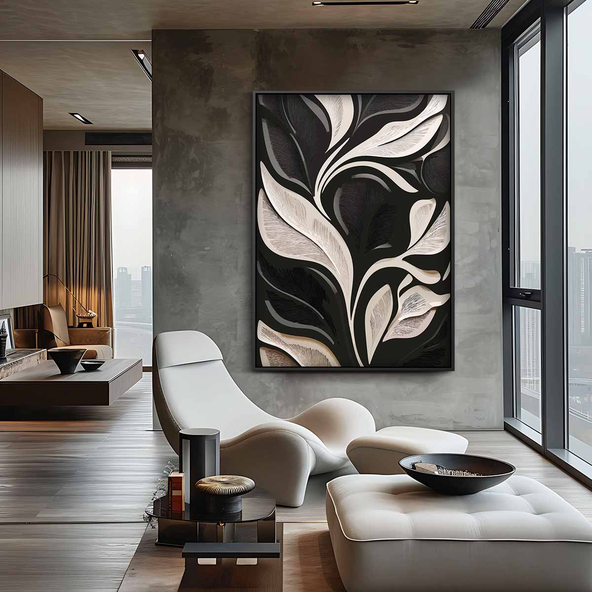 Moderne Bladpatroon Kunst – canvas wanddecoratie in portret formaat