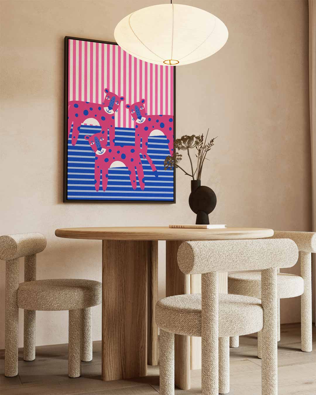 Vrolijke Roze Luipaarden – staand kunstwerk voor modern interieur
