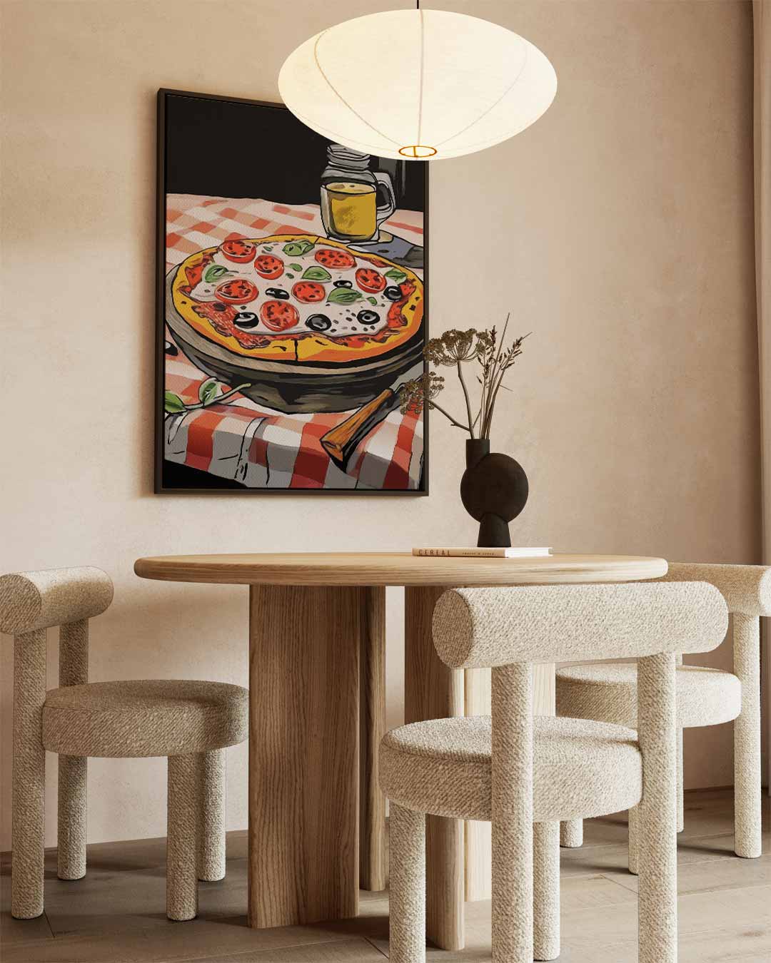 Pizza en Bier Avond – canvas wanddecoratie in portret formaat
