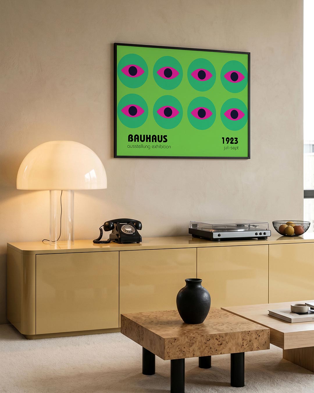 Oogvormen en cirkelritme – moderne Bauhaus wandkunst als poster