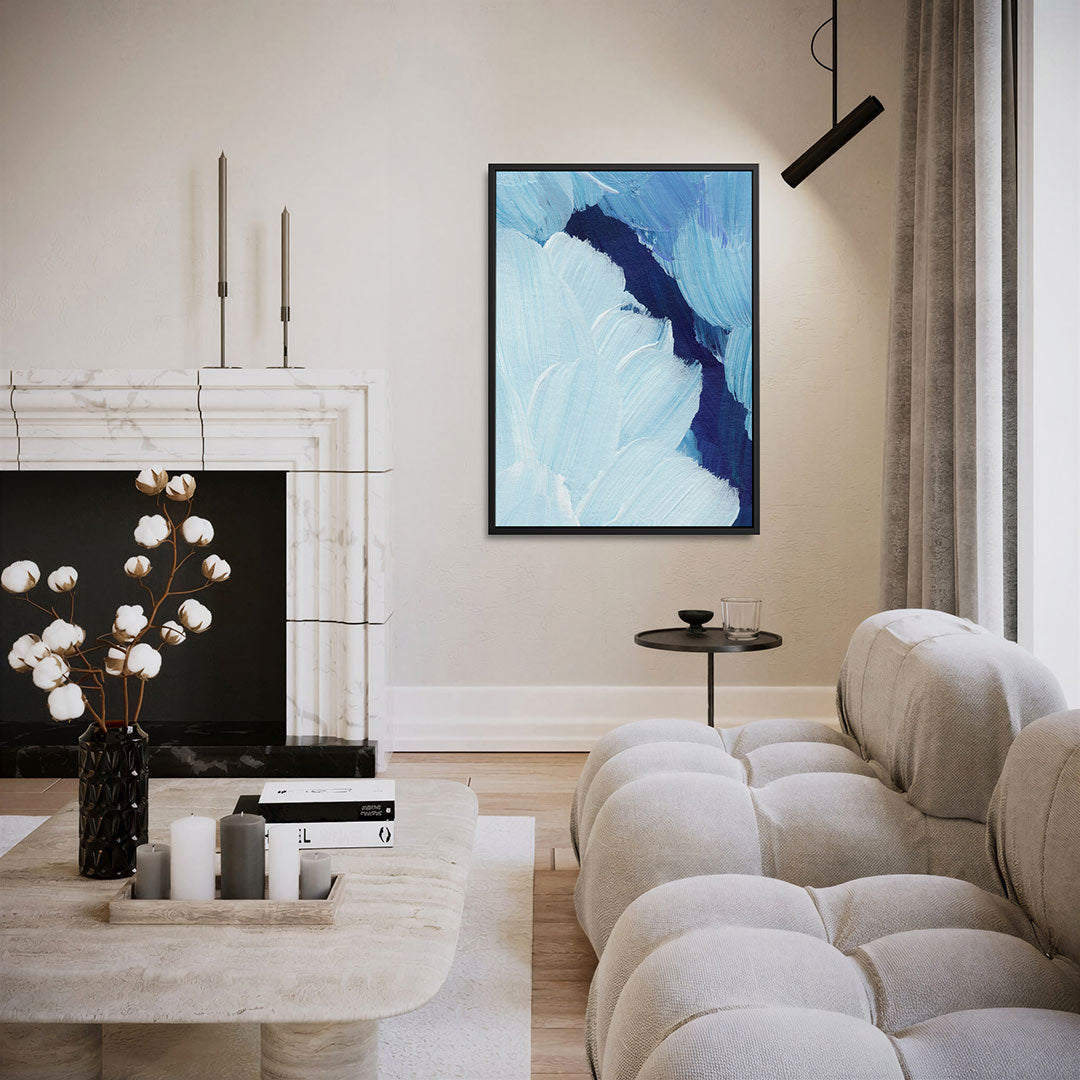 Vloeiende blauwe bewegingen – moderne staande wandkunst