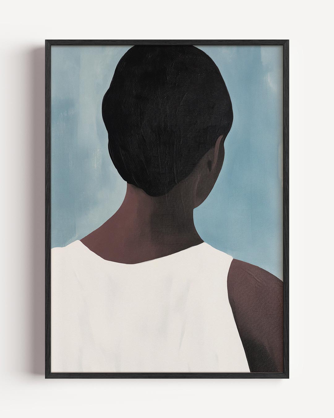 Vrouw met korte vlecht in witte jurk – vrouwelijk portret poster als wanddecoratie