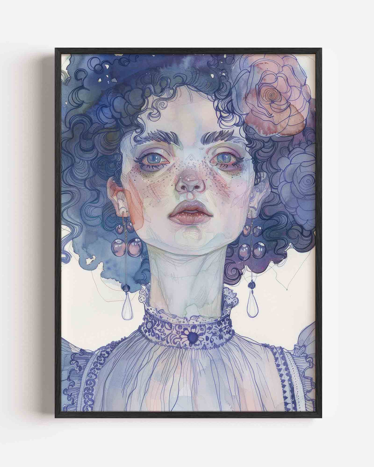 Vrouwelijk portret met bloemen – kleurrijke abstracte portret poster als wanddecoratie