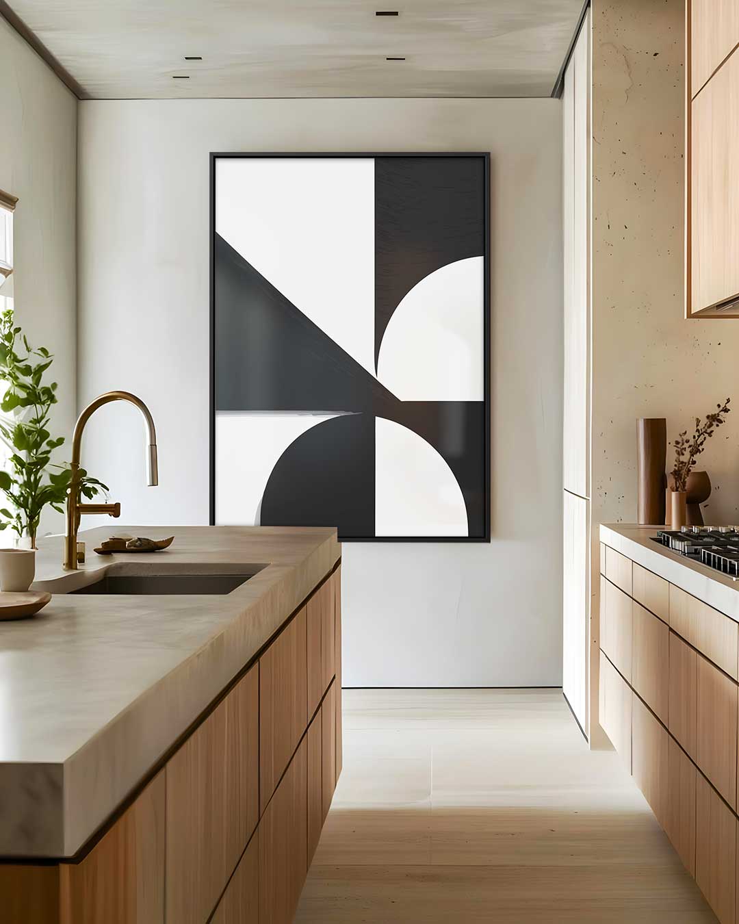Abstract Geometrisch Contrast – dibond wanddecoratie in staand formaat