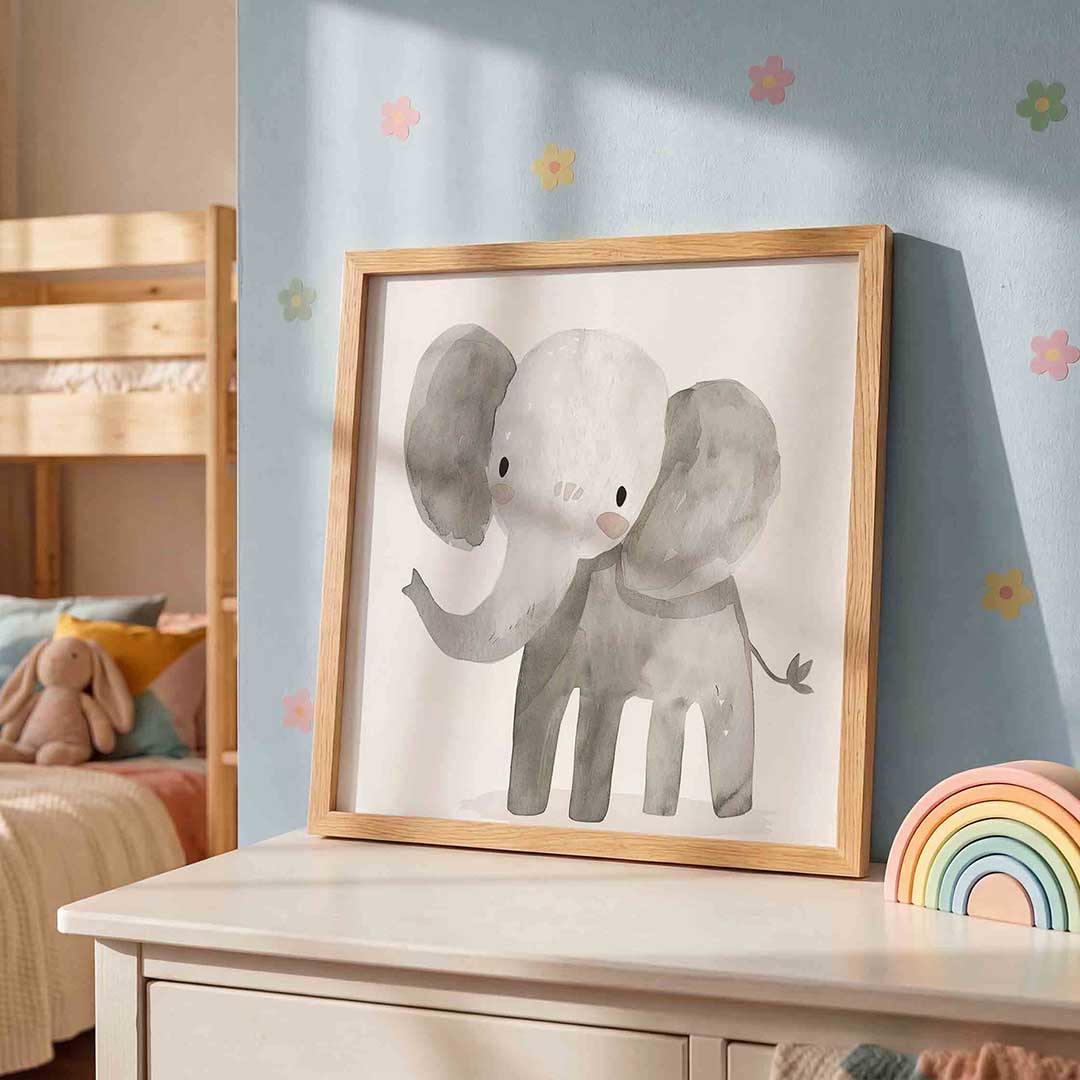 Schattige olifant – speelse wandkunst als vierkante kinderposter