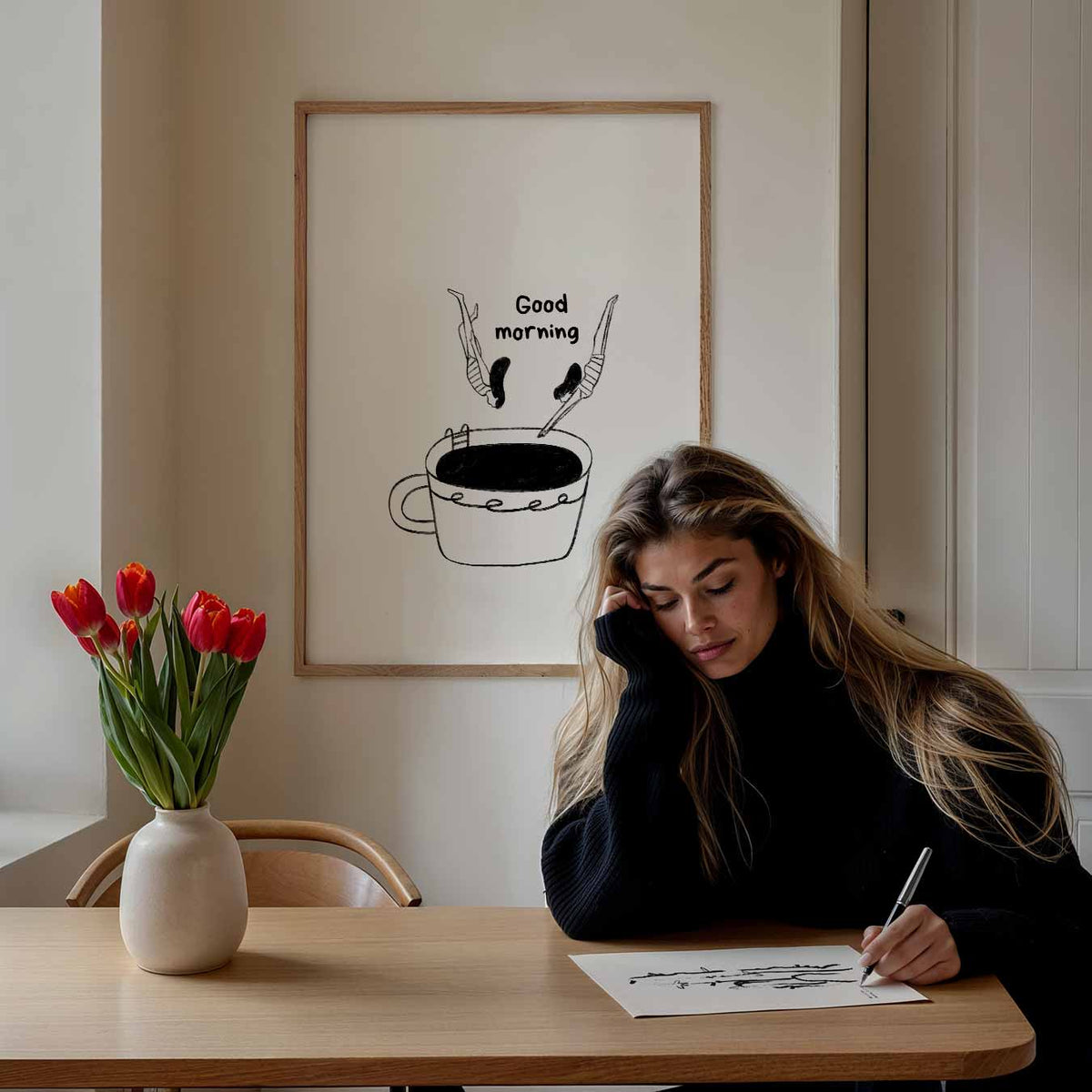 Koffieduik Illustratie – staande muurposter met zomerse uitstraling