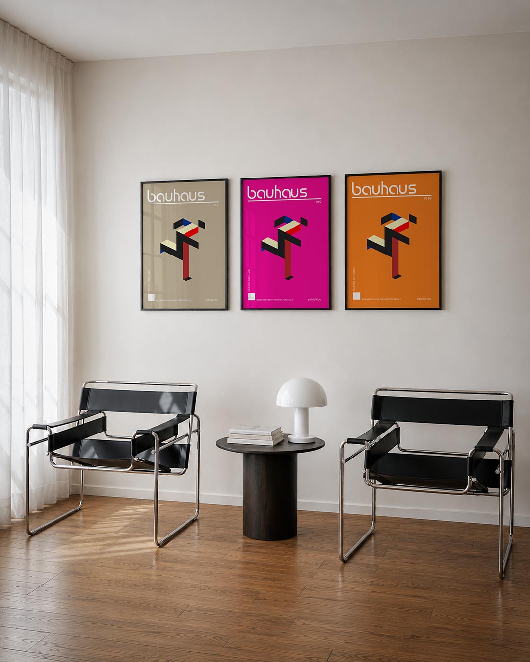 Vorm en kleur posterset – derde productweergave – deze posterset in drie delen toont een dynamisch lijnenspel met blokken in
