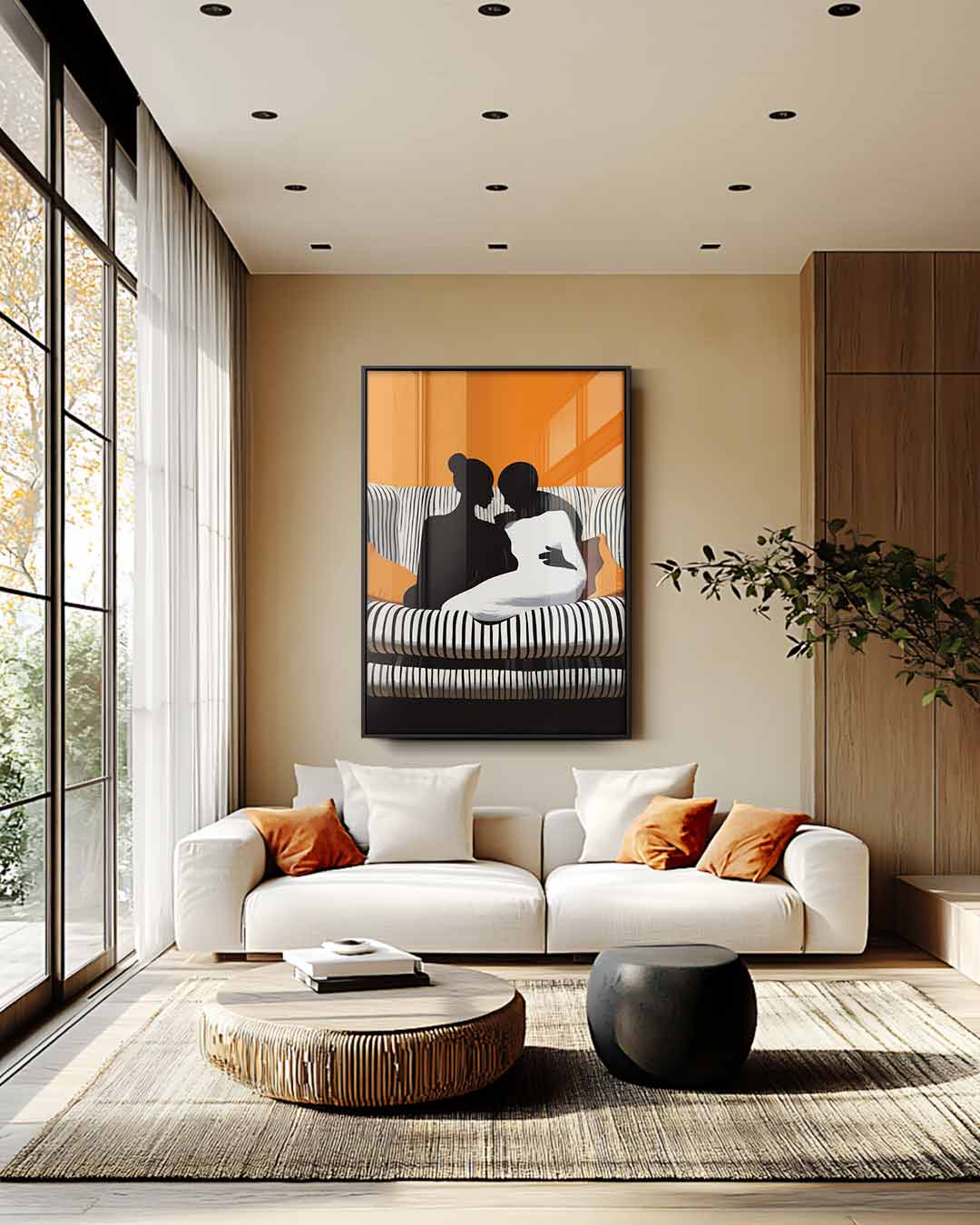 Intieme Band op de Bank – staande wandkunst voor woonkamer of interieur