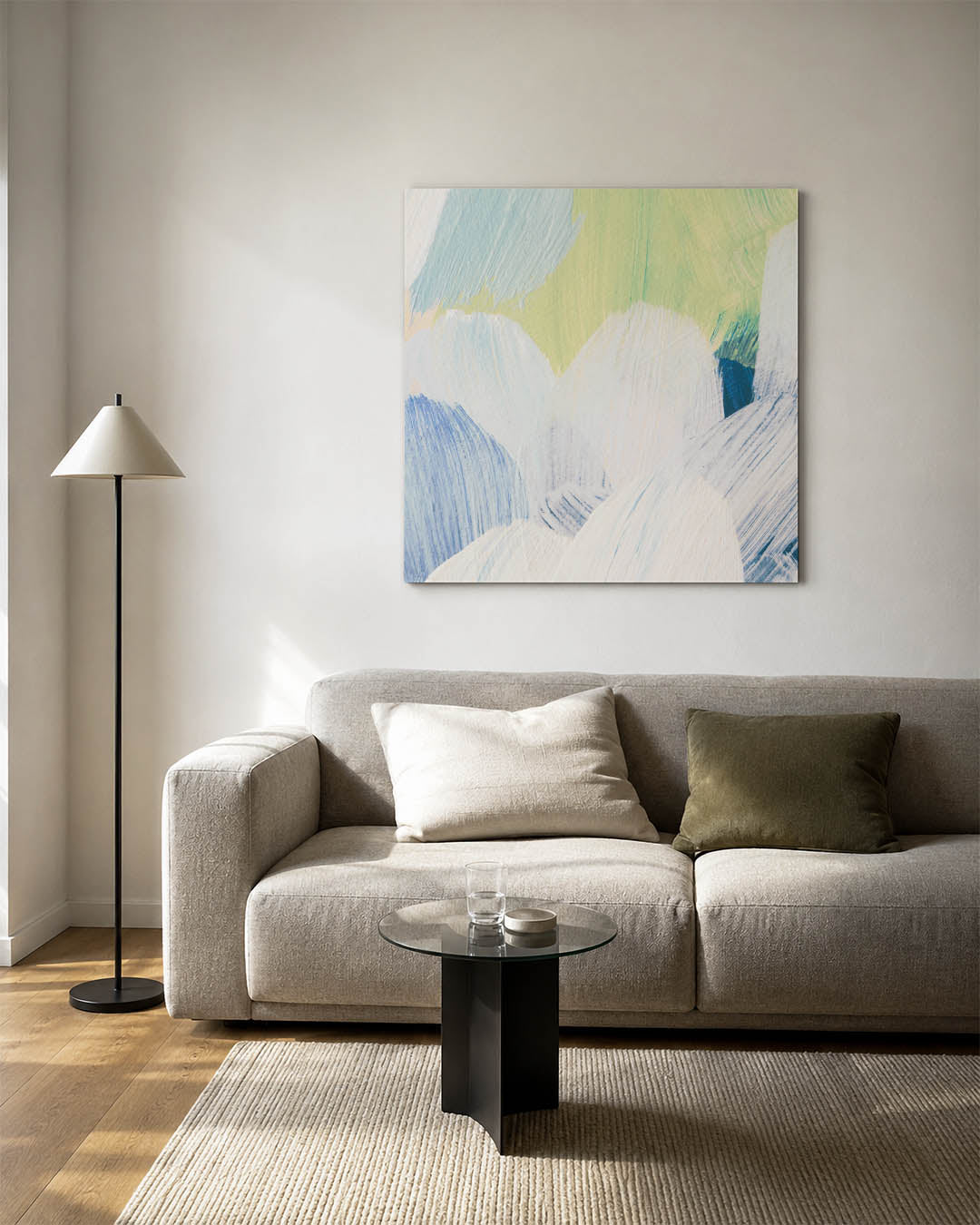 Zachte kleuren compositie kunstwerk – detailweergave – dit kunstwerk toont een vloeiende mix van zachte penseelstreken in