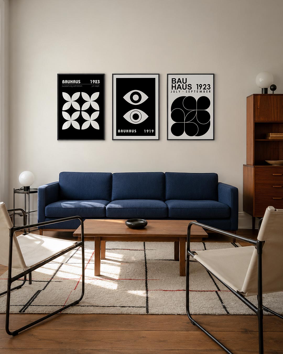 Vormenspel en contrast driedelige posterset – deze posterset in drie delen toont een ritmisch patroon van witte bloemachtige