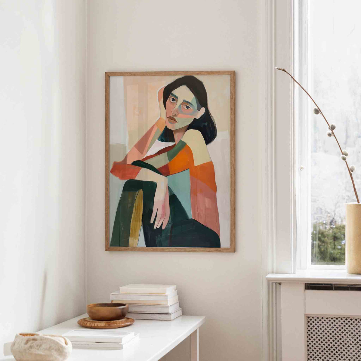 Vrouwelijk portret in abstracte vormen – staande hedendaagse wanddecoratie van WallArtistic
