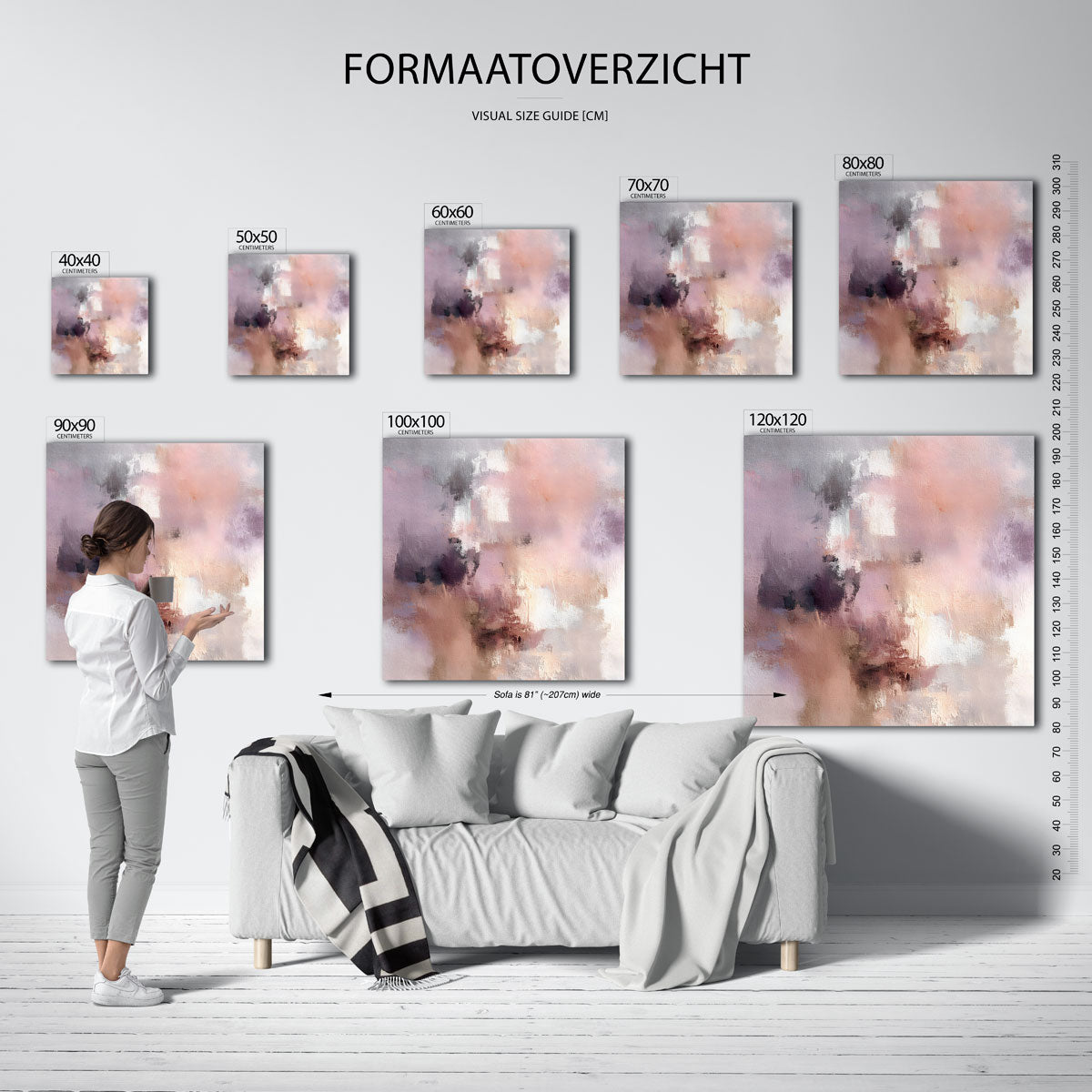 Abstracte roze en grijze – vierkante muurposter met abstracte texturen
