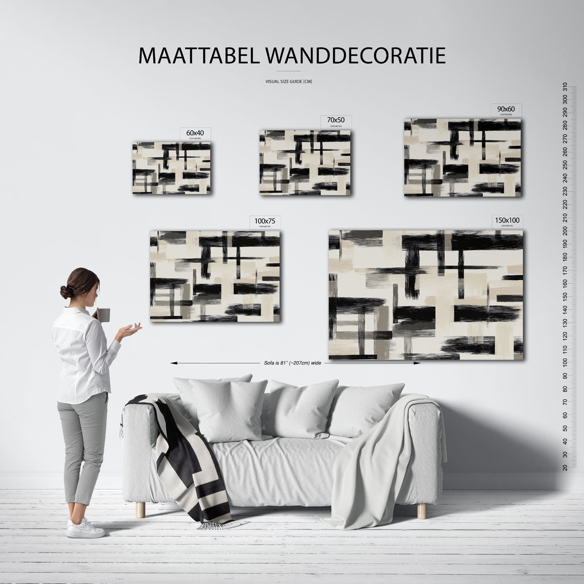 Grafische lijnen compositie – Grafische – moderne liggende wandkunst