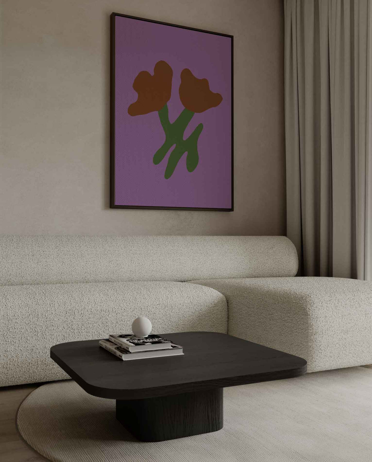 Simpele Bloemenschikking op Paarse Achtergrond – dibond kunstwerk als wanddecoratie