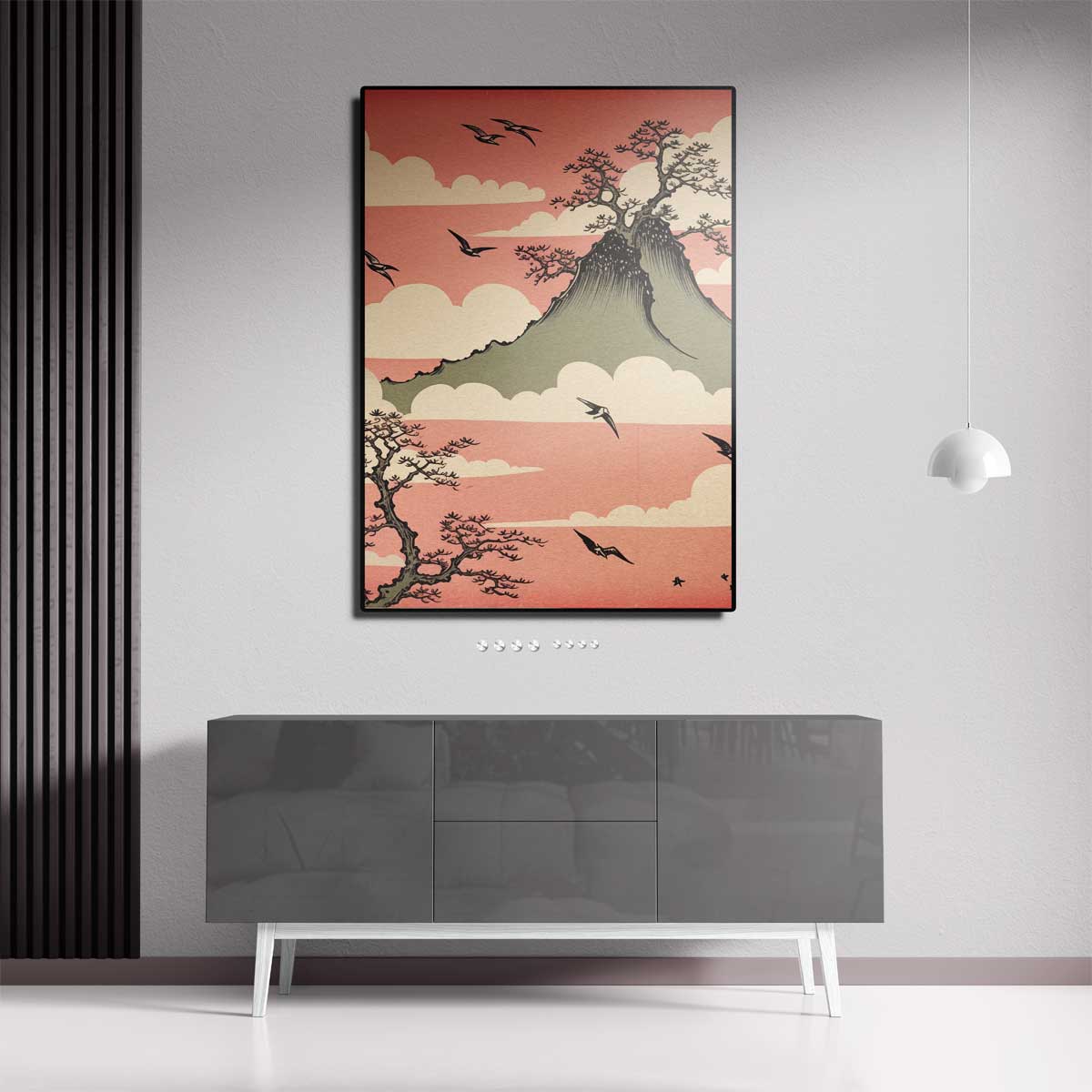 Dromerige Bergen en Vogels – canvas kunstwerk als wanddecoratie