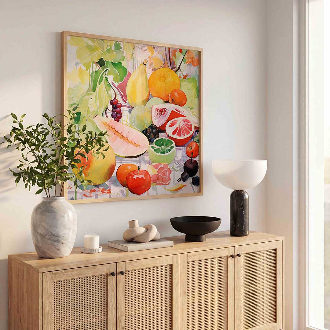 Fruit en bladeren – kunst en design poster in vierkant formaat