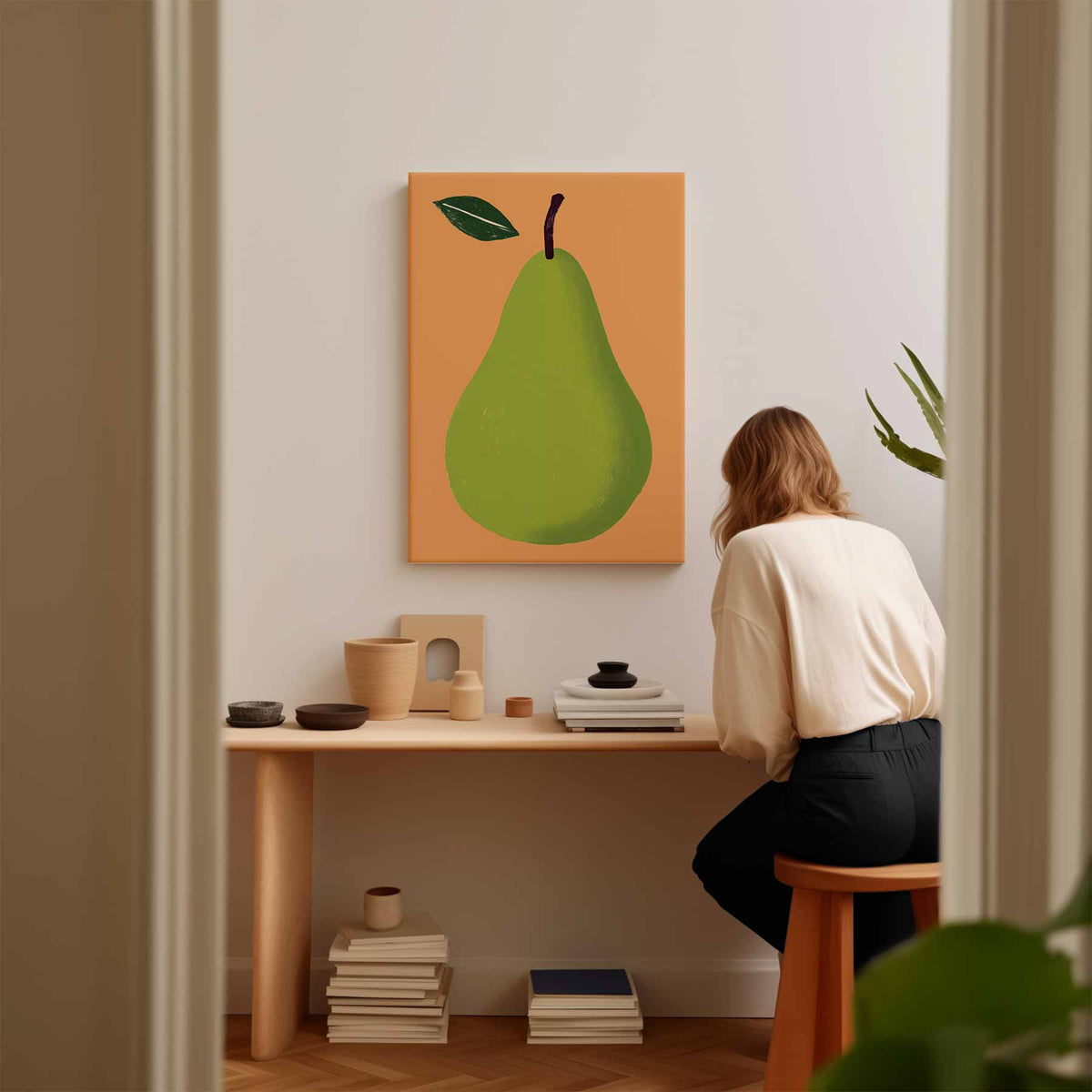 Speelse Peer Illustratie – plexiglas wanddecoratie in portret formaat