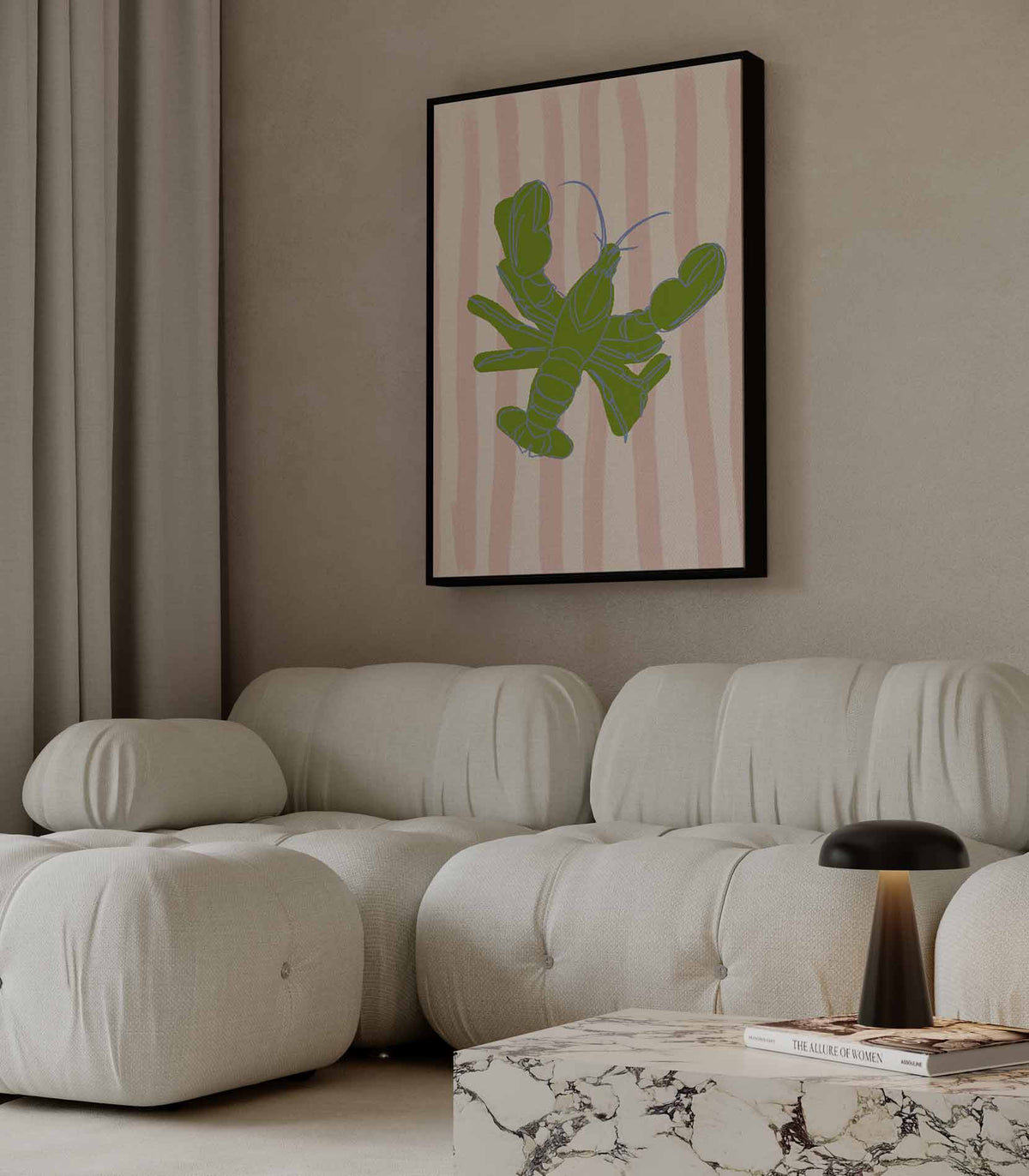 Groene Kreeft op Strepen – canvas wanddecoratie in portret formaat