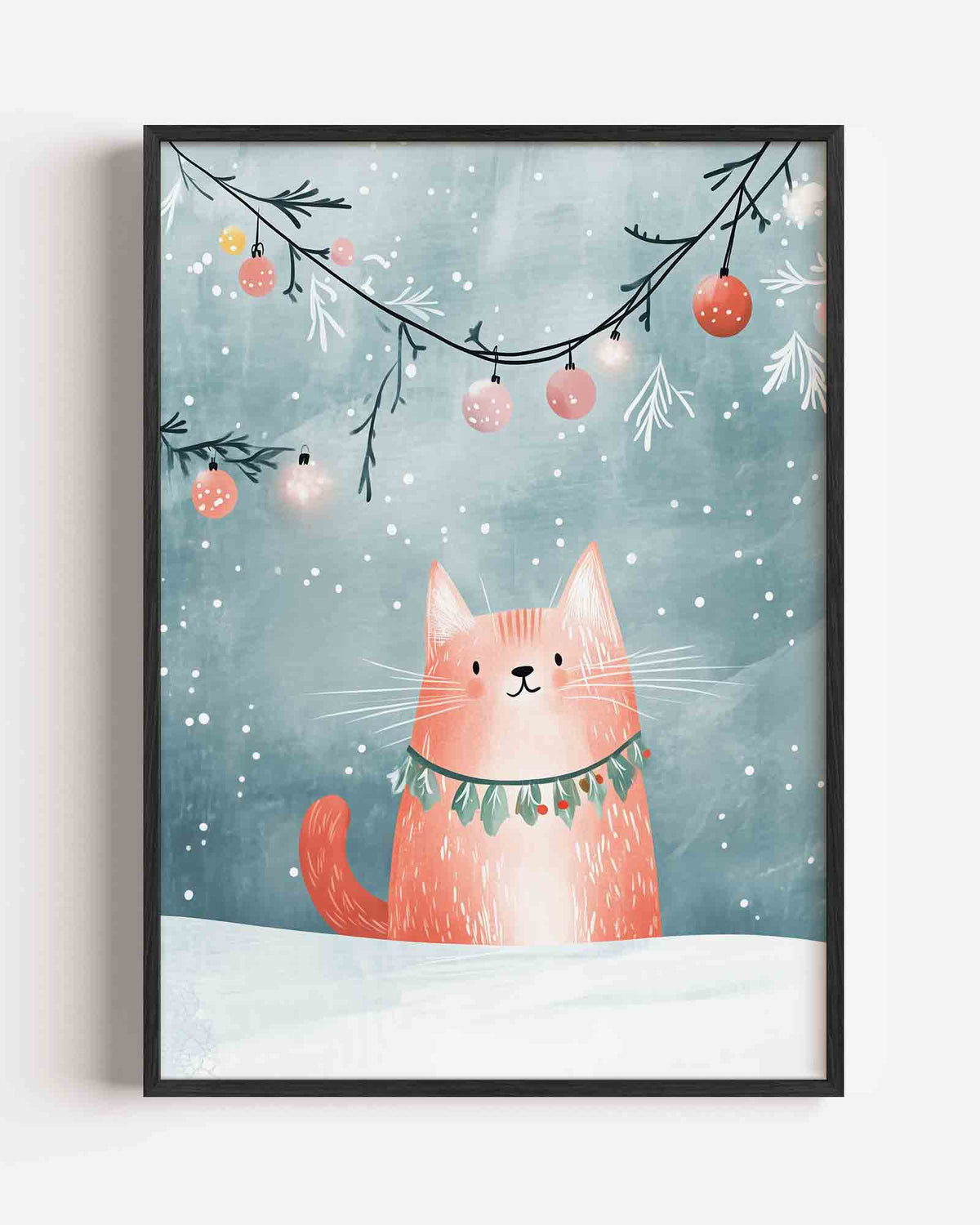 Kat met kerstversiering – kids portret poster als wanddecoratie