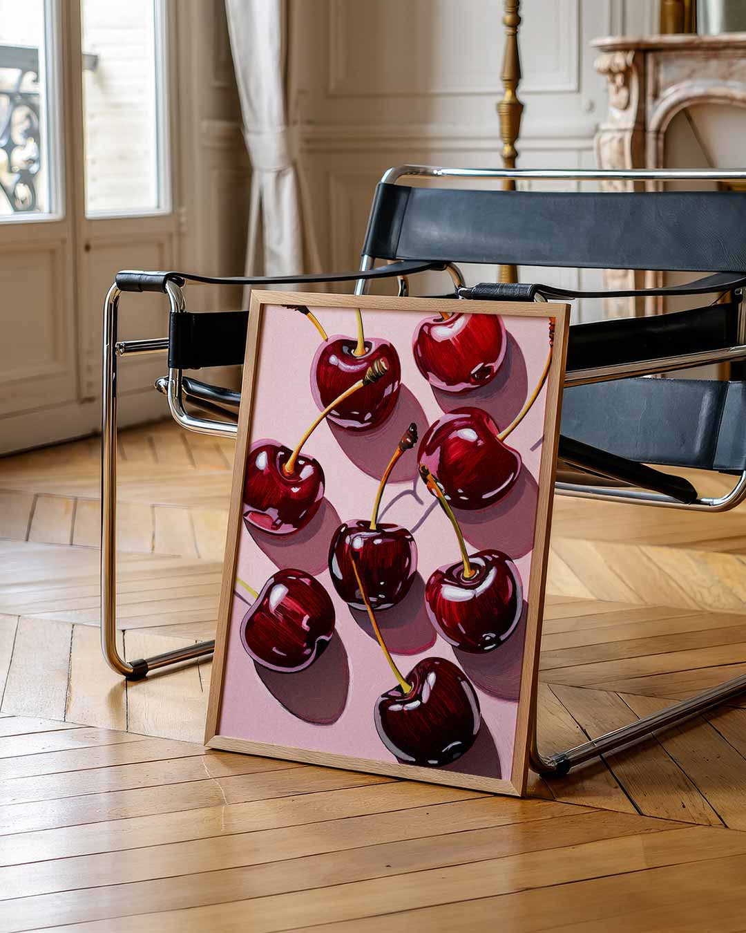 Kersen op Zomerse Tafel – zomerse wandkunst als portret poster