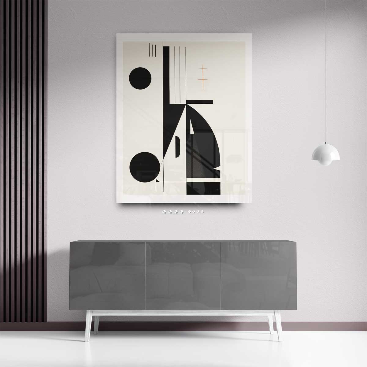 Geometrische Harmonie in Zwart en Wit – plexiglas kunstwerk als wanddecoratie