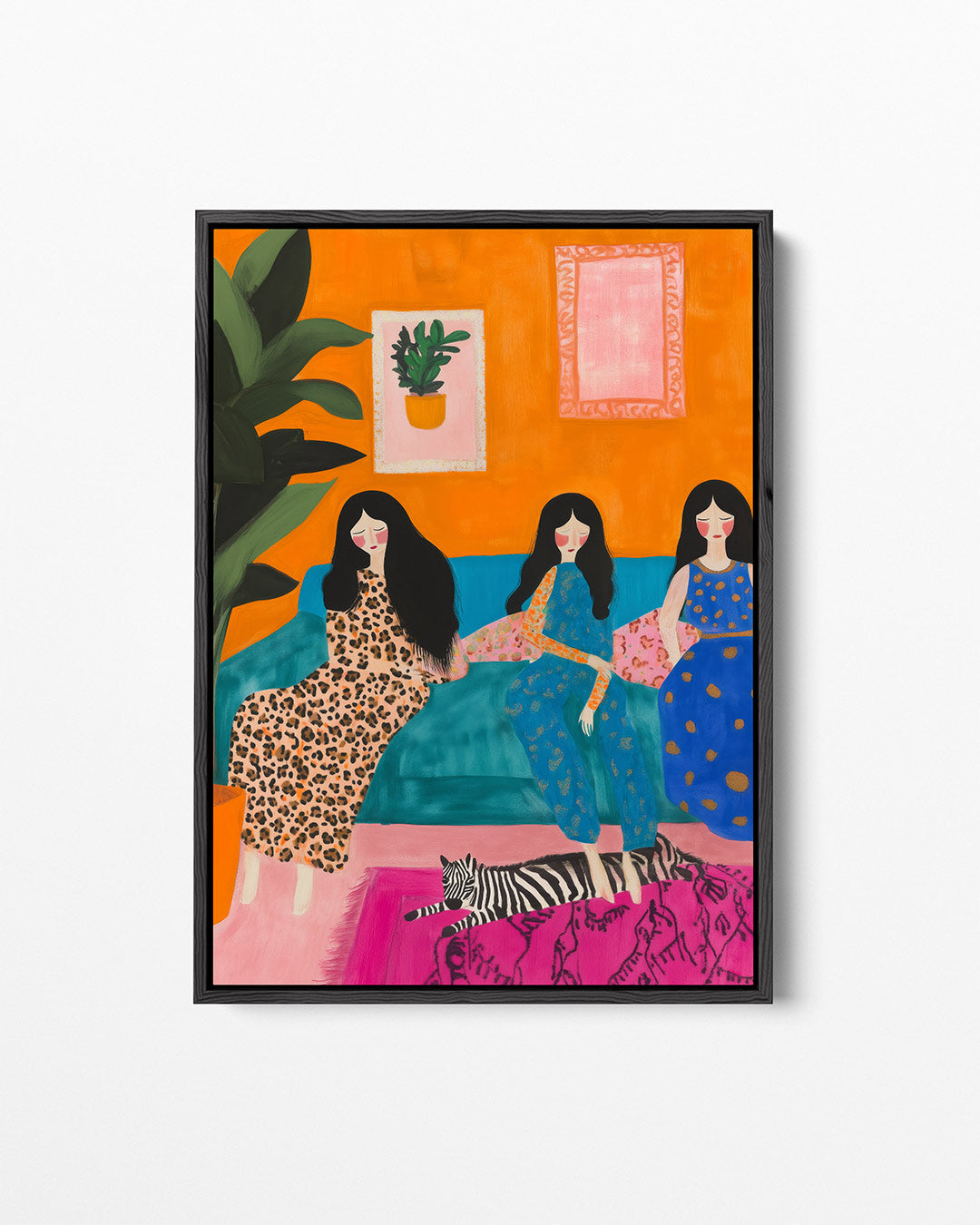 Vrolijke interieur scène – staand wanddecoratie kunstwerk