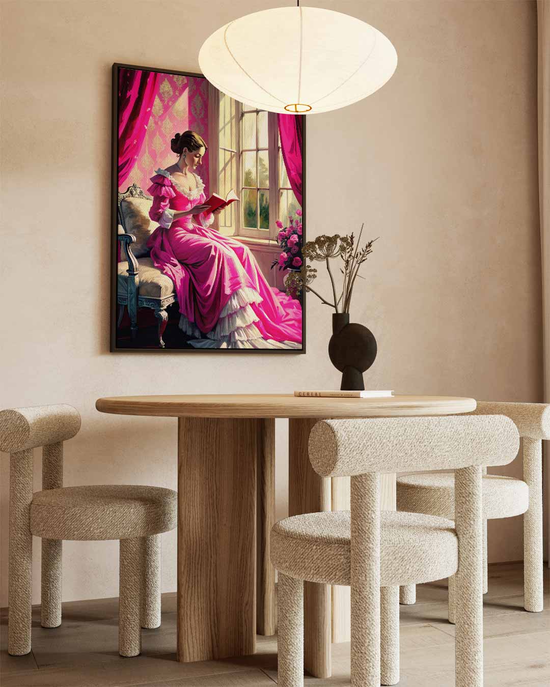 Leesplezier bij het Raam – canvas wanddecoratie in portret formaat